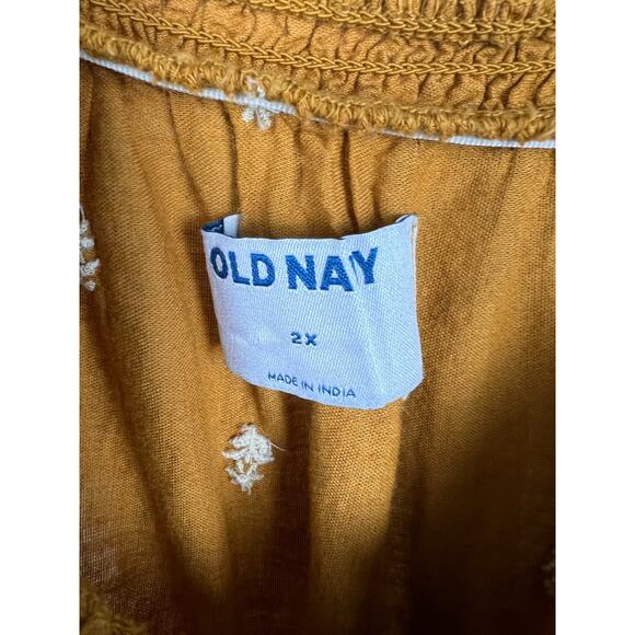 Old Navy Puff-Sleeve Tiered Smocked Embroidered Mini Swing Dress Gold 2X - Picture 3 of 8